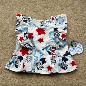 NWT Bluey Girls' White Ruffle Sleeveless Shirt - Size 3T - 100% Cotton